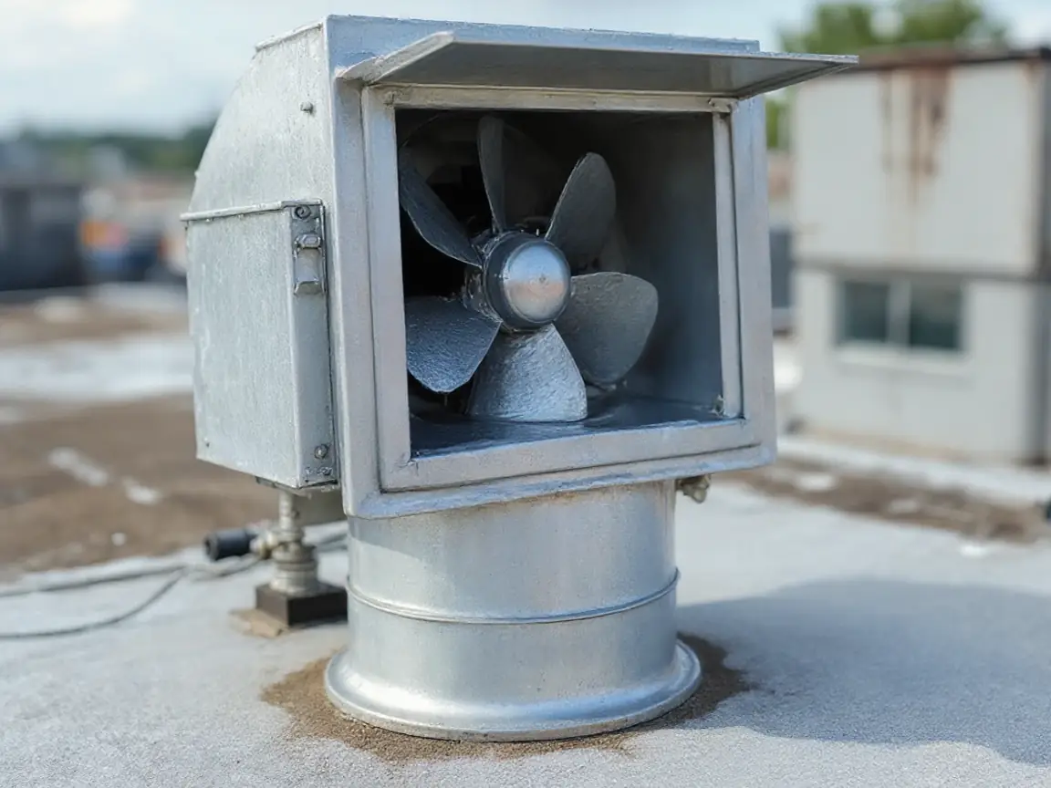 After: Rooftop exhaust fan, cleaned to bare metal